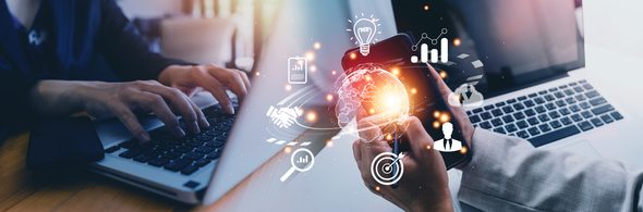 woman Hand holding virtual Global Internet connection metaverse.