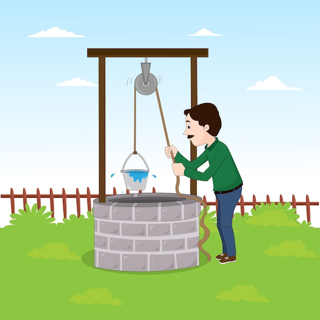 man-pulling-water-well-vector-illustration_904112-321