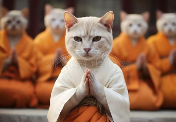 buddhist-cat-animal-worship-funny-illustration-cat-folded-paws-buddhist-cat-animal-worship-funny-illustration-cat-285738713
